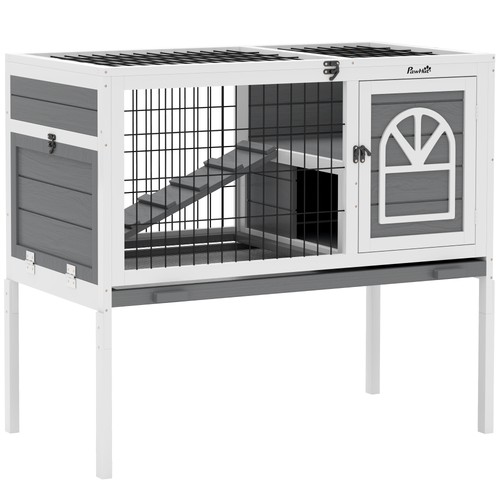 Pawhut rabbit hutch elevated - pawhut, hutch,