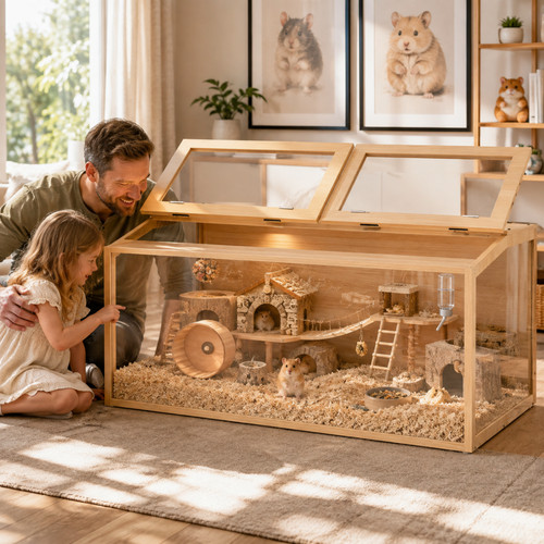 Size wooden hamster cage - size,